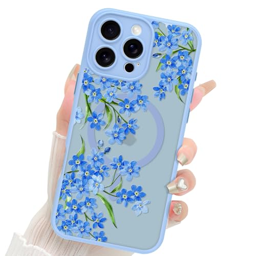 Fiyart Schutzhülle für iPhone 16 Pro Max, mattes Blumendesign, kompatibel mit kabellosem MagSafe, süßes Blumenmuster, kratzfest, durchscheinend, 17,5 cm, Blau von Fiyart