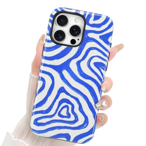 Fiyart Schutzhülle für iPhone 16 Pro Max, niedliches trendiges, ästhetisches Streifenmuster, kompatibel mit MagSafe kabellosem Laden für Damen und Herren, stoßfeste Schutzhülle, 17,5 cm, blaue von Fiyart