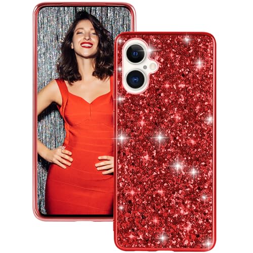 Fiyer iPhone 16 5G Hülle Glitzer Bling Sparkle Case Cover Ultra Dünne Leichte Ganzkörper Stoßfest Anti-Kratzer Silikon Schutzhülle für iPhone 16 5G (Rot) von Fiyer