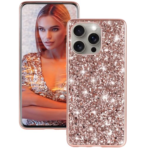 Handyhülle für iPhone 16 Pro - Glitzer Bling Sparkle Case, Ultra Dünne Leichte Ganzkörper Stoßfest Anti-Kratzer Schutzhülle (Roségold) von Fiyer