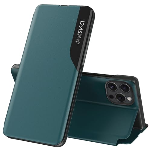 Fiyer Handyhülle für iPhone 16 Pro Max Hülle Clear View Klappbar Leder Flip Schutzhülle für iPhone 16 Pro Max Case mit Ständer 360 ​​​​Stoßfest Kratzfest Klapphülle für iPhone 16 Pro Max Hülle (Grün) von Fiyer