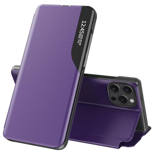 Fiyer Handyhülle für iPhone 16 Pro Max Hülle Clear View Klappbar Leder Flip Schutzhülle für iPhone 16 Pro Max Case mit Ständer 360 ​​​​Stoßfest Kratzfest Klapphülle für iPhone 16 Pro Max Hülle (Lila) von Fiyer
