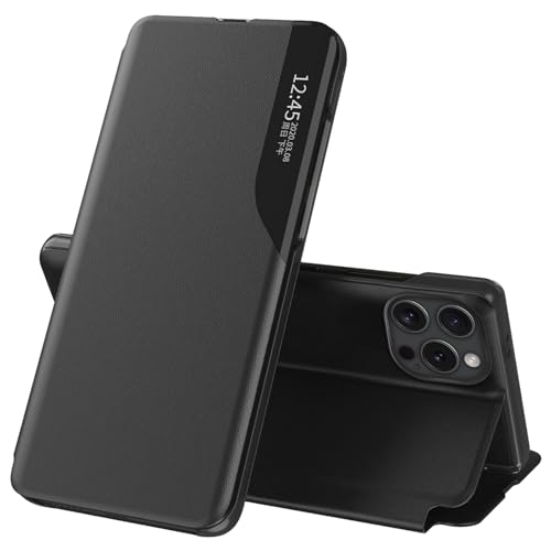Handyhülle für iPhone 16 Pro Max Hülle Clear View Klappbar Leder Flip Schutzhülle für iPhone 16 Pro Max Case mit Ständer 360 ​​​​Stoßfest Kratzfest Klapphülle für iPhone 16 Pro Max Hülle (Schwarz) von Fiyer