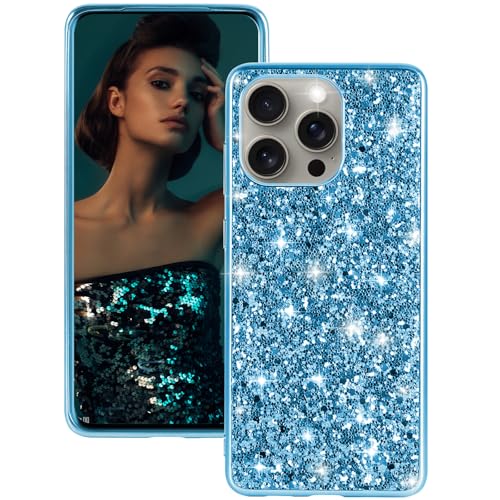 Fiyer Handyhülle für iPhone 16 Pro Max Hülle Glitzer Bling Sparkle Hülle für iPhone 16 Pro Max Case Cover Original Ultra Dünne Leichte 360 Ganzkörper Stoßfest Anti-Kratzer Silikon Schutzhülle (Blau) von Fiyer