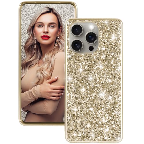 Fiyer Handyhülle für iPhone 16 Pro Max Hülle Glitzer Bling Sparkle Hülle für iPhone 16 Pro Max Case Cover Original Ultra Dünne Leichte 360 Ganzkörper Stoßfest Anti-Kratzer Silikon Schutzhülle (Gold) von Fiyer