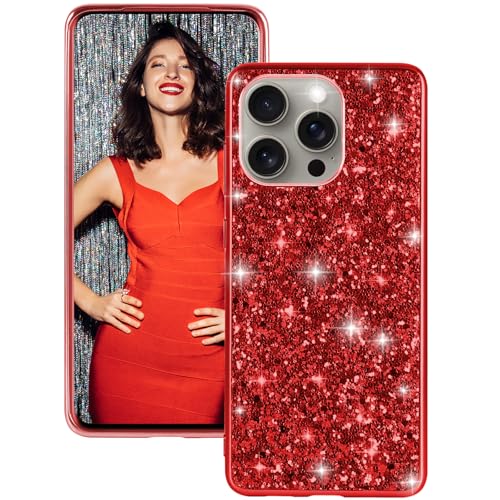 Fiyer Handyhülle für iPhone 16 Pro Max Hülle Glitzer Bling Sparkle Hülle für iPhone 16 Pro Max Case Cover Original Ultra Dünne Leichte 360 Ganzkörper Stoßfest Anti-Kratzer Silikon Schutzhülle (Rot) von Fiyer