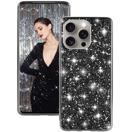 Handyhülle für iPhone 16 Pro Max Hülle Glitzer Bling Sparkle Hülle für iPhone 16 Pro Max Case Cover Original Ultra Dünne Leichte 360 Ganzkörper Stoßfest Anti-Kratzer Silikon Schutzhülle (Schwarz) von Fiyer