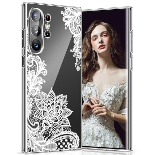 Fiyer Handyhülle für Samsung Galaxy S24 Ultra 5G Hülle Ultra Dünn Transparent Original Silikon Schutzhülle für Samsung S24 Ultra Case mit Blumen Mandala Muster Stoßfest Anti-Kratzer Cover 6,8" (Weiß) von Fiyer