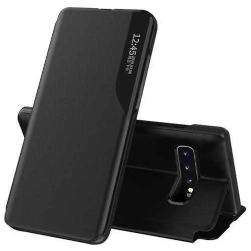 Fiyer Hülle für Samsung Galaxy S10 Plus Hülle Clear View Klappbar Leder Flip Handyhülle Galaxy S10 Plus Case mit Ständer 360 ​​​​Stoßfest Klapphülle Schutzhülle für Samsung S10 Plus Cover (Schwarz) von Fiyer