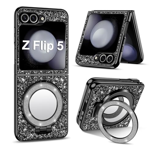 Fiyer für Samsung Galaxy Z Flip 5 Hülle Glitzer Bling Sparkle Original Handyhülle für Samsung Z Flip 5 5G Case mit Spiegel Ständer, Magnetische Stoßfest Schutzhülle Galaxy Z Flip 5 Cover (Schwarz) Fiyer für Samsung Galaxy Z Flip 5 Hülle Glitzer Bling Sparkle Original Handyhülle für Samsung Z Flip 5 5G Case mit Spiegel Ständer, Magnetische Stoßfest Schutzhülle Galaxy Z Flip 5 Cover (Schwarz) von Fiyer