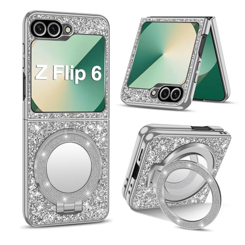 Fiyer für Samsung Galaxy Z Flip 6 Hülle Glitzer Bling Sparkle Original Handyhülle für Samsung Z Flip 6 5G Case mit Spiegel Ständer, Magnetische Stoßfest Schutzhülle Galaxy Z Flip 6 Cover (Silber) Fiyer für Samsung Galaxy Z Flip 6 Hülle Glitzer Bling Sparkle Original Handyhülle für Samsung Z Flip 6 5G Case mit Spiegel Ständer, Magnetische Stoßfest Schutzhülle Galaxy Z Flip 6 Cover (Silber) von Fiyer
