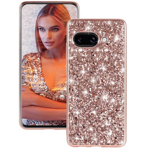 Handyhülle Pixel 9a Hülle Glitzer Bling Sparkle Ultra Dünn TPU Schutzhülle für Google Pixel 9a Case Stoßfest Anti-Kratzer Ganzkörper 360 Grad Bumper Cover 6,3 Zoll (Roségold) von Fiyer