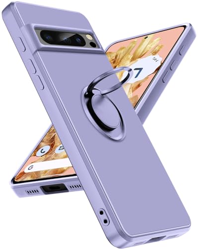 Handyhülle für Google Pixel 8 Pro Hülle mit Magnetisch Ring Ständer, Ultra Dünne Leichte Flüssiges Silikon Schutzhülle für Google Pixel 8 Pro Stoßfest Case Cover mit Innem Microfaser 6,7" (Lavendel) von Fiyer