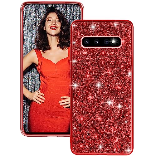 Handyhülle für Samsung Galaxy S10 Hülle Glitzer Bling Sparkle Ultra Dünn Schutzhülle für Samsung S10 Hülle Stoßfest Anti-Kratzer 360 Grad Original Hülle S10 4G Case Cover (6,1 Zoll 2023) (Rot) von Fiyer