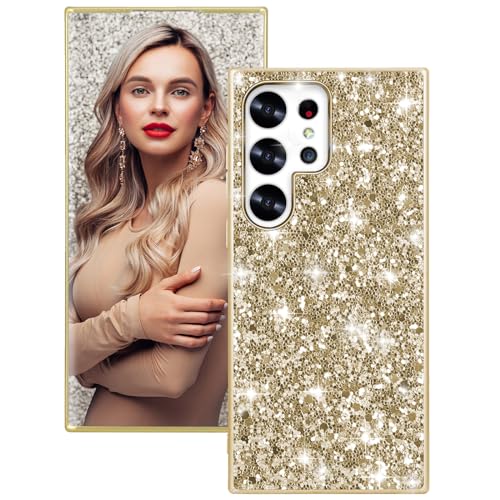 Handyhülle für Samsung Galaxy S24 Ultra Hülle Glitzer Bling Sparkle Hülle für Samsung S24 Ultra Case Cover Ultra Dünne Ganzkörper Stoßfest Anti-Kratzer Schutzhülle Galaxy S24 Ultra 5G 6,8" (Gold) von Fiyer