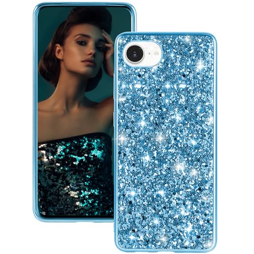 Handyhülle für iPhone 16e Hülle Glitzer Bling Sparkle Hülle für iPhone SE (2025) Case Original Ultra Dünne Leichte Ganzkörper Stoßfest Anti-Kratzer Silikon Schutzhülle für iPhone 16e Cover (Blau) von Fiyer