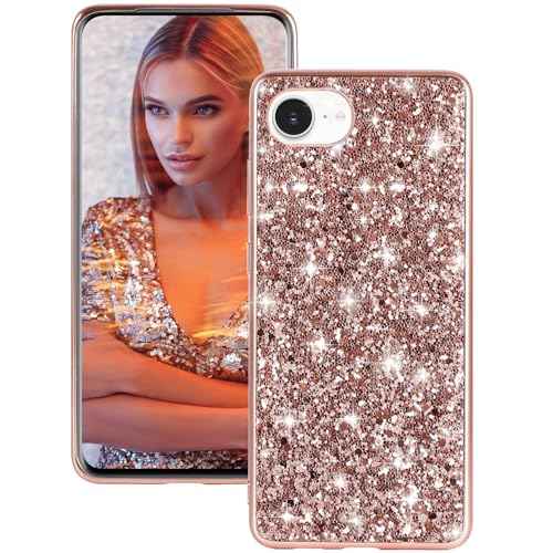 Handyhülle für iPhone 16e Hülle Glitzer Bling Sparkle Hülle für iPhone SE (2025) Case Original Ultra Dünne Leichte Ganzkörper Stoßfest Anti-Kratzer Silikon Schutzhülle für iPhone 16e Cover (Roségold) von Fiyer