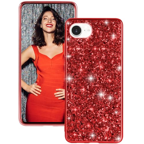 Handyhülle für iPhone 16e Hülle Glitzer Bling Sparkle Hülle für iPhone SE (2025) Case Original Ultra Dünne Leichte Ganzkörper Stoßfest Anti-Kratzer Silikon Schutzhülle für iPhone 16e Cover (Rot) von Fiyer