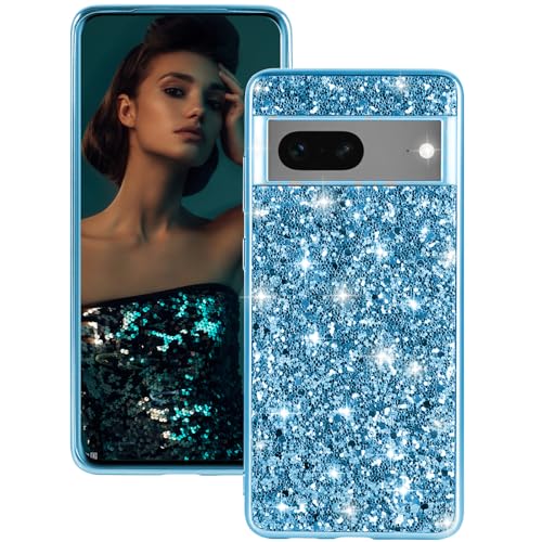 Hülle Google Pixel 7 Handyhülle für Google Pixel 7 Hülle Glitzer Bling Sparkle Stoßfest Anti-Kratzer Ganzkörper 360 Grad Schutzhülle Google Pixel 7 Hülle Ultra Dünn TPU Bumper Cover Case (Blau) von Fiyer