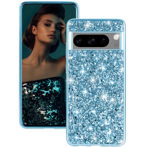 Hülle Google Pixel 8 Pro Handyhülle für Google Pixel 8 Pro Hülle Glitzer Bling Sparkle Stoßfest Anti-Kratzer Ganzkörper 360 Grad Schutzhülle für Google Pixel 8 Pro Hülle Ultra Dünn TPU Case (Blau) von Fiyer