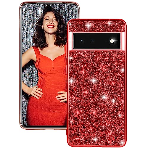 Hülle Pixel 6a Handyhülle für Google Pixel 6a Hülle Glitzer Bling Sparkle Ultra Dünn Schutzhülle für Google Pixel 6a Case Stoßfest Anti-Kratzer Ganzkörper 360 Grad Bumper Cover (6,1 Zoll) (Rot) von Fiyer