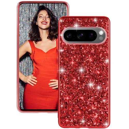 Hülle für Google Pixel 9 Pro XL - Glitzer Bling Sparkle Ultra Dünn TPU Schutzhülle, Stoßfest Anti-Kratzer Ganzkörper 360 Grad Cover (Rot) von Fiyer