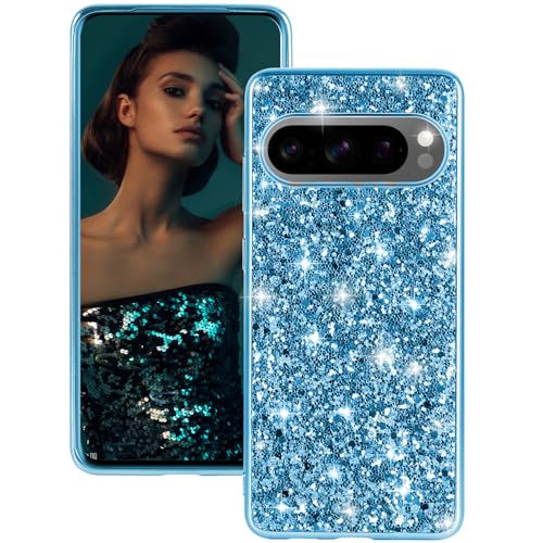 Hülle Pixel 9 Pro XL Handyhülle für Google Pixel 9 Pro XL Hülle Glitzer Bling Sparkle Ultra Dünn TPU Schutzhülle für Google Pixel 9 Pro XL Case Stoßfest Anti-Kratzer Ganzkörper 360 Grad Cover (Blau) von Fiyer