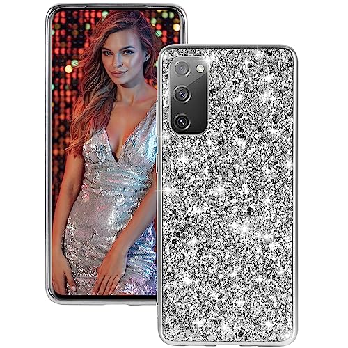 Hülle S20 FE Handyhülle für Samsung Galaxy S20 FE 5G Hülle Glitzer Bling Sparkle Ultra Dünn Schutzhülle für Samsung S20 FE 5G Case Stoßfest Anti-Kratzer 360 Grad Bumper Cover (6,5 Zoll) (Silber) von Fiyer