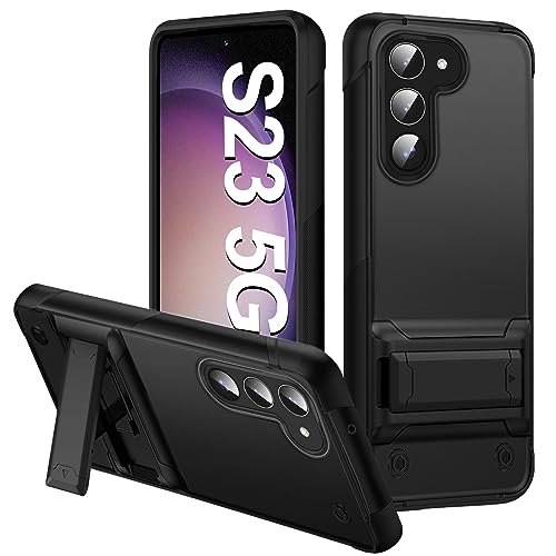 Hülle S23 Handyhülle für Samsung Galaxy S23 Hülle mit Ständer Kameraschutz Militärgrad Hülle für Samsung S23 5G Handyhülle Stoßfest Anti-Kratzer Dauerhaft Bumper Schutzhülle 6,8 Zoll 2023 (Schwarz) von Fiyer