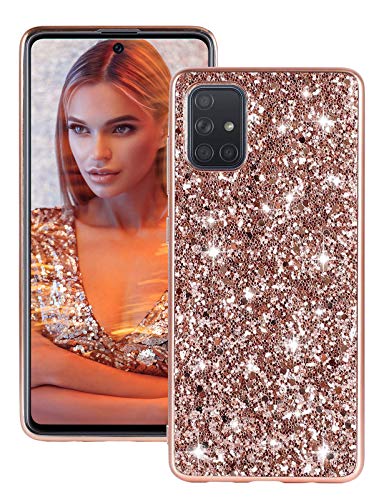 Kompatibel mit Samsung Galaxy A51|A71 Hülle Glitzer Bling Sparkle Stoßfest ganzkörper 360 Grad Schutzhülle ultradünne TPU Handyhülle Bumper Etui case (A51, Roségold) von Fiyer