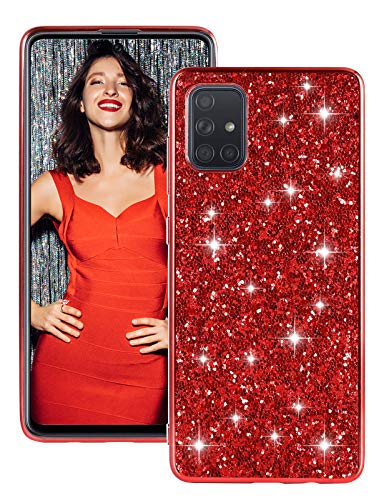 Kompatibel mit Samsung Galaxy A51|A71 Hülle Glitzer Bling Sparkle Stoßfest ganzkörper 360 Grad Schutzhülle ultradünne TPU Handyhülle Bumper Etui case (A51, Rot) von Fiyer