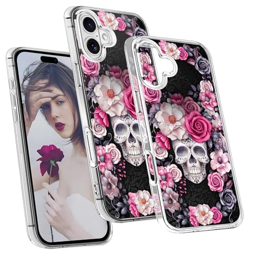 Schutzhülle für iPhone 16, Schutzhülle für iPhone 16, 5G, transparent, Original, ultradünn, mit Motiv Marmor, farbig, Totenkopf, Schutzhülle für iPhone 16, weiches TPU-Silikon, stoßfest, kratzfest, von Fiyer