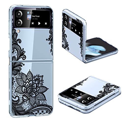 Z Flip 4 5G Hülle Handyhülle für Samsung Galaxy Z Flip 4 5G Hülle Transparent Silikon Original Ultra Dünn Schutzhülle für Samsung Z Flip 4 Hülle mit Mandala Blumen Stoßfest Anti-Kratzer (Schwarz) von Fiyer