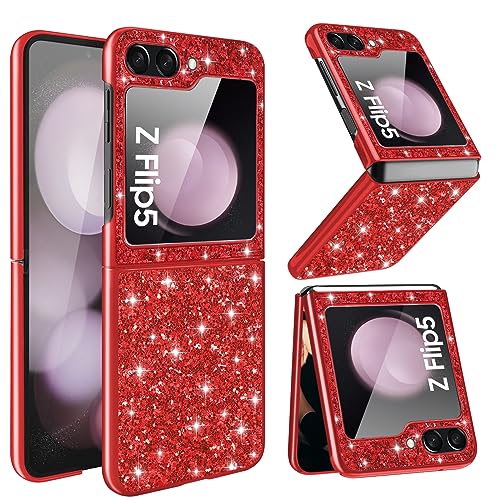 Z Flip 5 Hülle Handyhülle für Samsung Galaxy Z Flip 5 Hülle Glitzer Bling Sparkle Stoßfest Anti-Kratzer 360 Grad Schutzhülle für Samsung Z Flip 5 Hülle Ultra Dünn Galaxy Z Flip 5 5G Case (Rot) von Fiyer