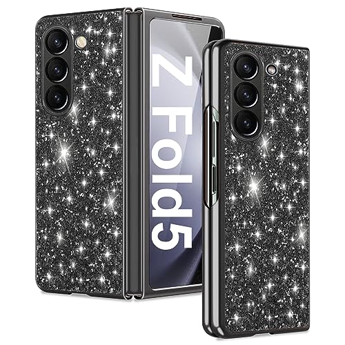 Z Fold 5 Hülle Handyhülle für Samsung Galaxy Z Fold 5 Hülle Glitzer Bling Sparkle Stoßfest Anti-Kratzer 360 Grad Schutzhülle für Samsung Z Fold 5 Hülle Ultra Dünn Galaxy Z Fold 5 5G Case (Schwarz) von Fiyer