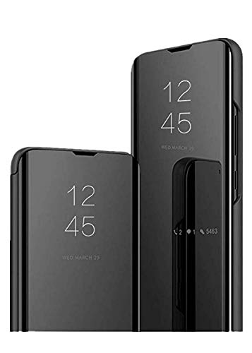 kompatibel für Samsung Galaxy A51 Hülle, Premium handyhüllen mit Spiegel Schutzhülle Flip Slim Schutz hüllen Leder Tasche Kippständer Case (Schwarz) von Fiyer