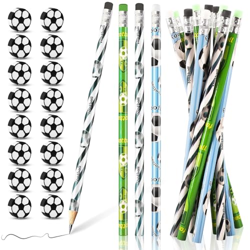 Fizdoqg 48 Fußball Mitgebsel Bleistifte 24 Stück Fußball Bleistifte und 24 Fußball Radiergummi Fußball Thema Radierstift Fußball Bleistift Set für Schule Schreibwaren Kindergeburtstag Gastgeschenke von Fizdoqg
