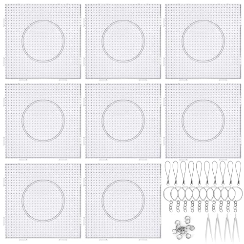 Fizdoqg 8 Stück Bügelperlen Platten Groß 5 mm Steckplatten Bügelperlen Schablonen Transparente Steckplatten Quadratisch Steckperlen Stiftplatten mit 4 Pinzetten 10 Schlüsselbänder Schlüsselanhänger von Fizdoqg