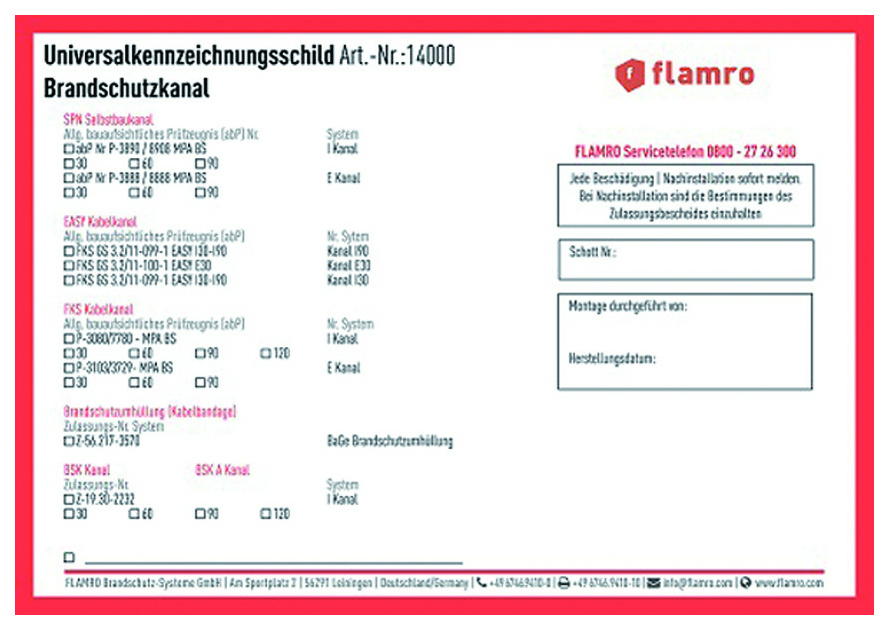 Flamro 14000 Universalkennzeichnungsschild Flamro 14000 Universalkennzeichnungsschild von Flamro