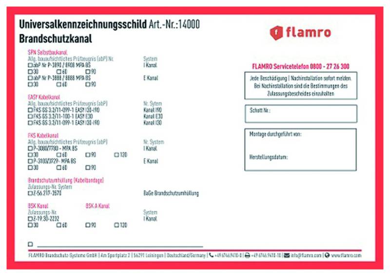 Flamro 14000 Universalkennzeichnungsschild von Flamro