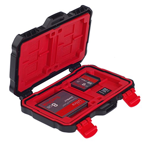 Flashwoife, 4 x CF + 8 x SDHC + 12 x Micro SD Karten Holder, Aufbewahrung SD Flash Card Case, Speicherkarten Etui Schutzbox, Hülle, spritzwasserfest, schwarz - rot von Flashwoife