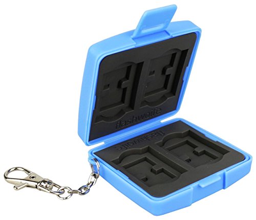 Flashwoife, 4 x SDHC + 8 x Micro SDHC Karten Holder, Aufbewahrung SD Flash Card Case, Speicherkarten Etui Schutzbox, Hülle, staubabweisend, Metallkarabiner, blau von Flashwoife