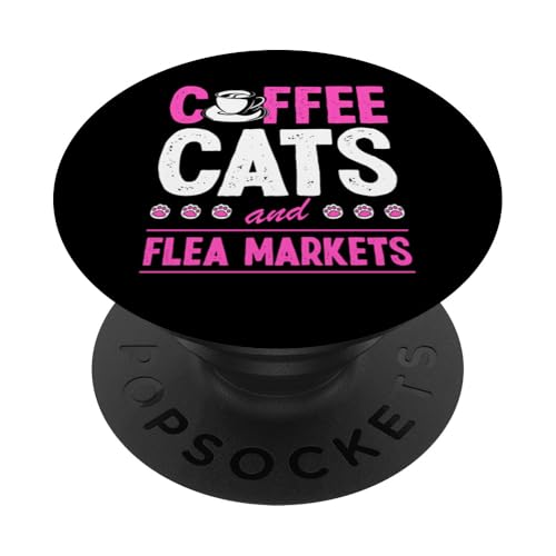 Kaffeekatzen und Flohmärkte PopSockets Klebender PopGrip Kaffeekatzen und Flohmärkte PopSockets Klebender PopGrip von Flea Market Thrifting Merch for Yard Sale Mornings