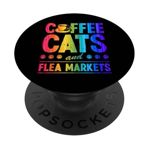 Kaffeekatzen und Flohmärkte PopSockets Klebender PopGrip von Flea Market Thrifting Merch for Yard Sale Mornings
