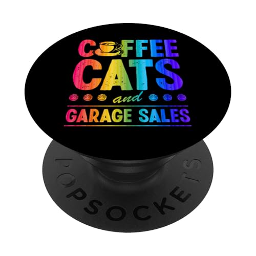 Kaffeekatzen und Garagenverkäufe PopSockets Klebender PopGrip von Flea Market Thrifting Merch for Yard Sale Mornings