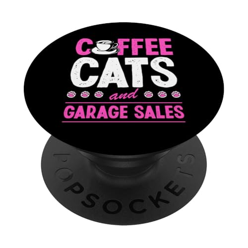 Kaffeekatzen und Garagenverkäufe PopSockets Klebender PopGrip von Flea Market Thrifting Merch for Yard Sale Mornings