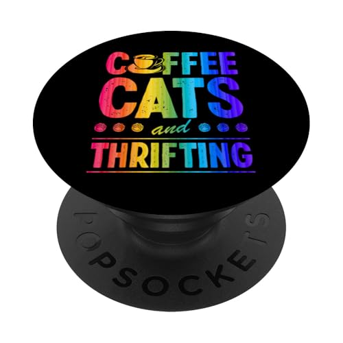 Kaffeekatzen und Sparsamkeit PopSockets Klebender PopGrip von Flea Market Thrifting Merch for Yard Sale Mornings
