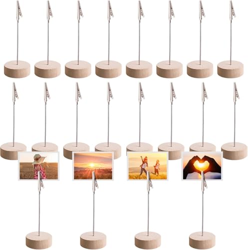 20 Stück Fotohalter mit Klammern - Memo Clip Halter Postkartenhalter Holz Tischkartenhalter mit Krokodilklammer Fotohalter Postkartenhalter für Heimdekoration Bilder Karten und Notizen(zylindrisch) von Flearitzo
