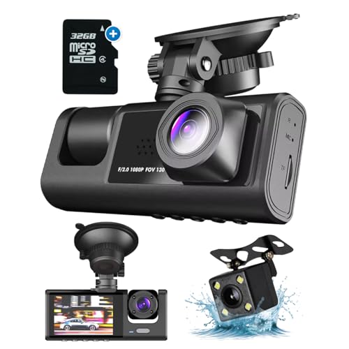 Fleau Tech Dashcam für Auto 3 in 1 – Vorder- und Rückkamera – Bewegungserkennung und Parkmodus – G-Sensor – Full HD – 170°-Weitwinkelobjektiv – Loop-Aufnahme – Micro-SD-Karte 32 GB von Fleau