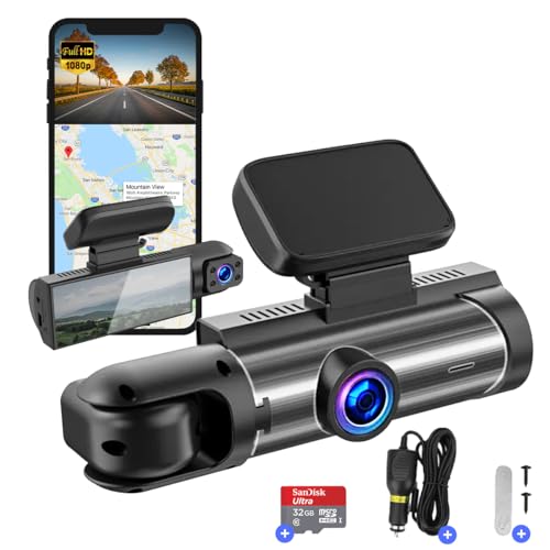 Fleau Tech Dashcam für im Auto – Fahrrekorder mit Doppelobjektiv – Bewegungserkennung und Parkmodus – G-Sensor – Full HD – 170°-Weitwinkelobjektiv – Micro-SD-Karte 32 GB von Fleau